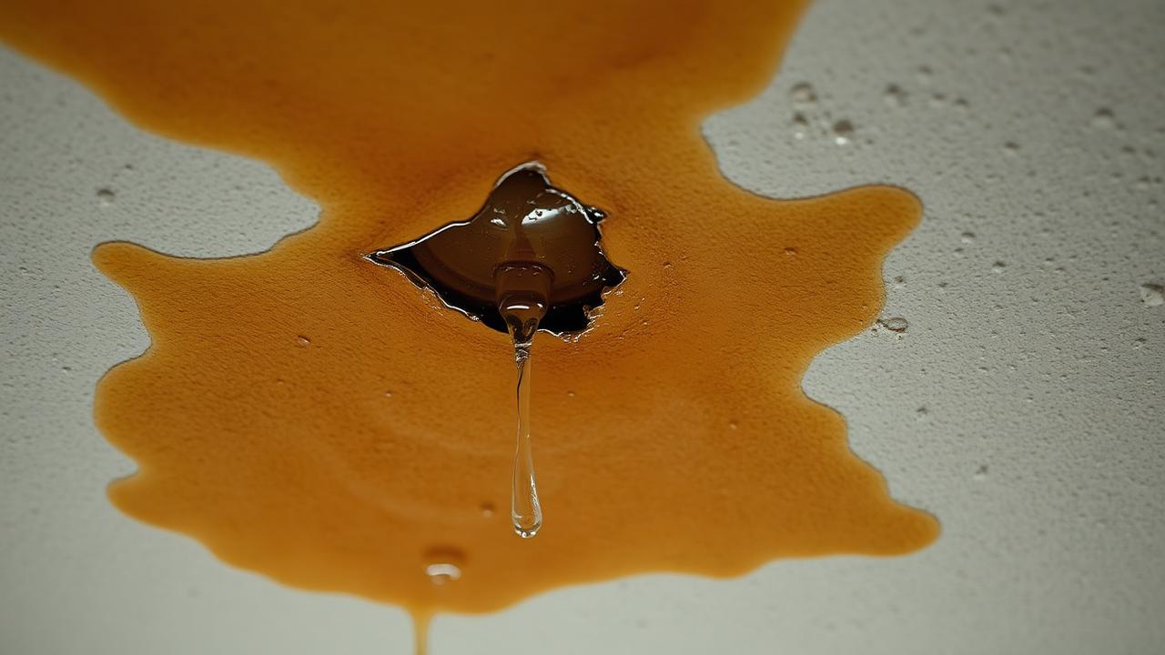 Ceiling water damage from a roof leak