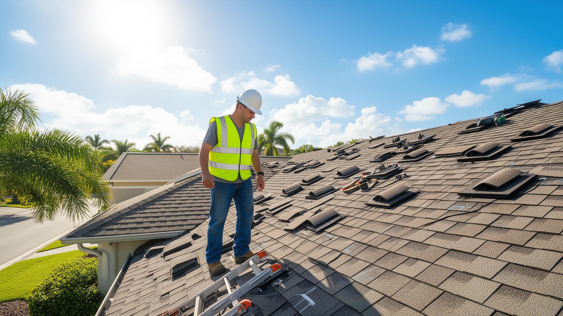 Licensed roofing contractor inspecting shingle roof in Pinellas County Florida